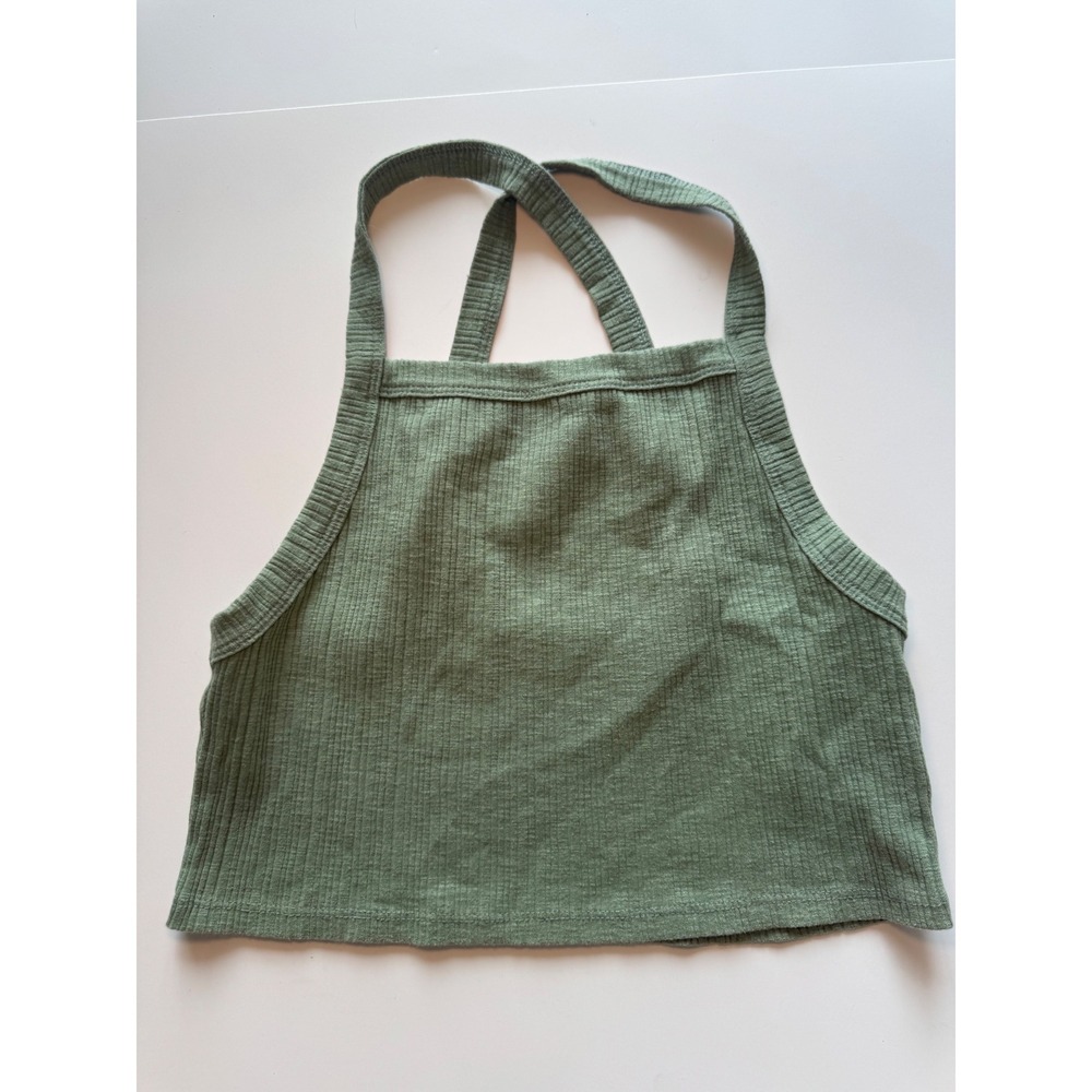 American Eagle Women Green Ribbed Knit Criss Cross Back Crop Tank Top Small
